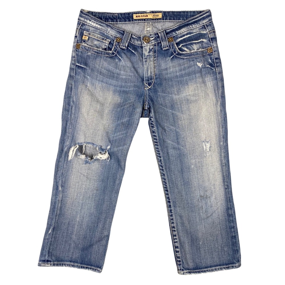 Big Star Maddie Mid Rise Distressed Capri Jeans Womens 29 Light Wash Denim